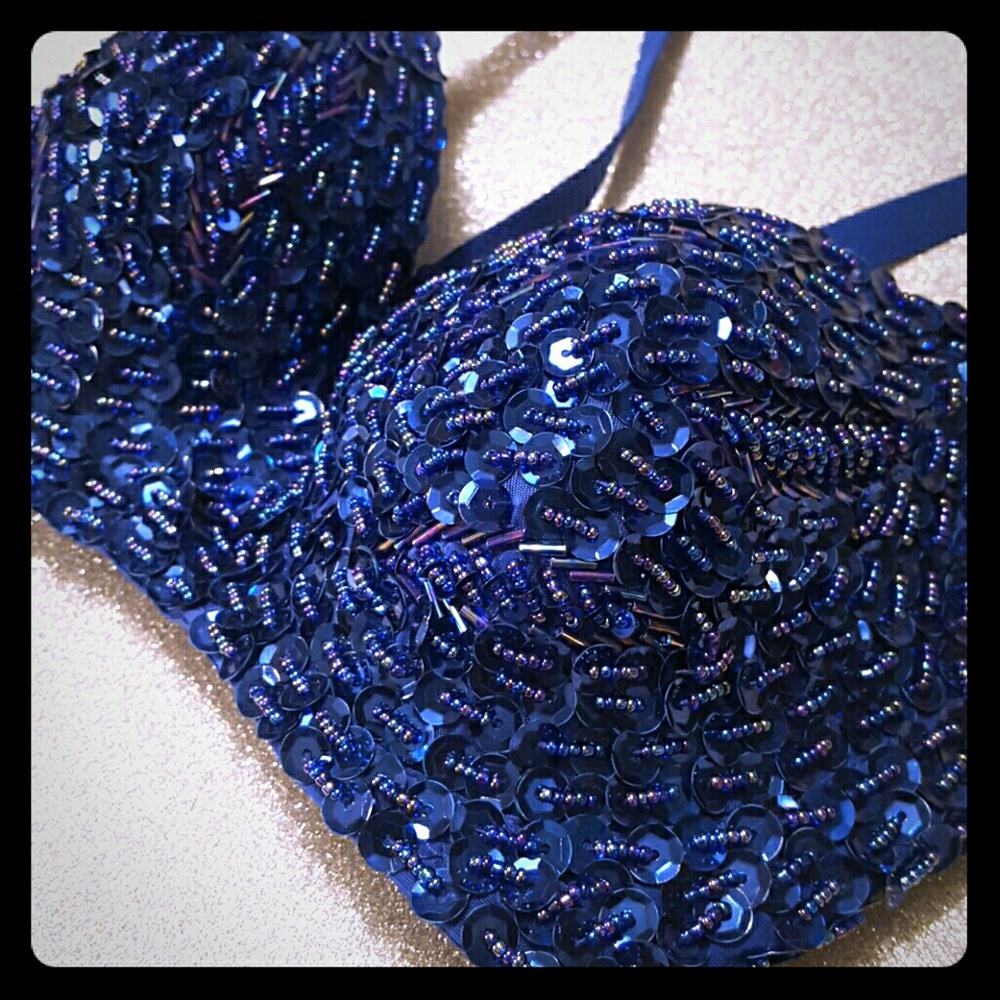 Boostia Bra blue bra embroidery of blue beads. Eye catching! Sexy!